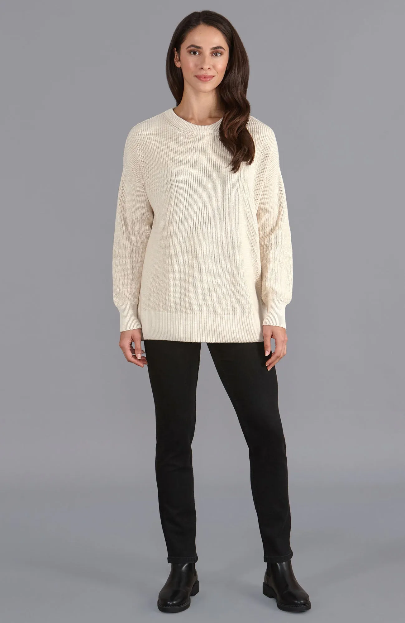 Womens Cotton Ribbed Crew Neck Jumper