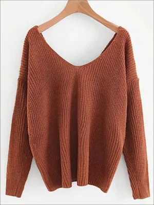 Women's Fall Knit Casual V-Neck Sweater