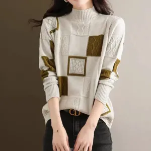 Women's High-grade Color Matching Plaid Sweater