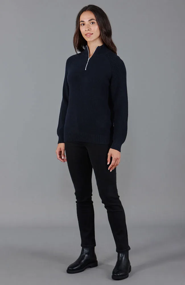 Womens Midweight Cotton Quarter Zip Textured Jumper