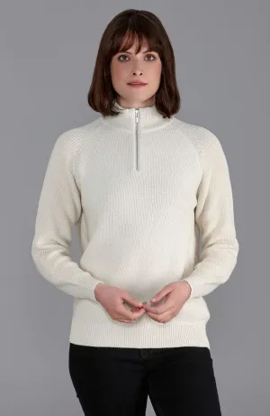 Womens Midweight Cotton Quarter Zip Textured Jumper