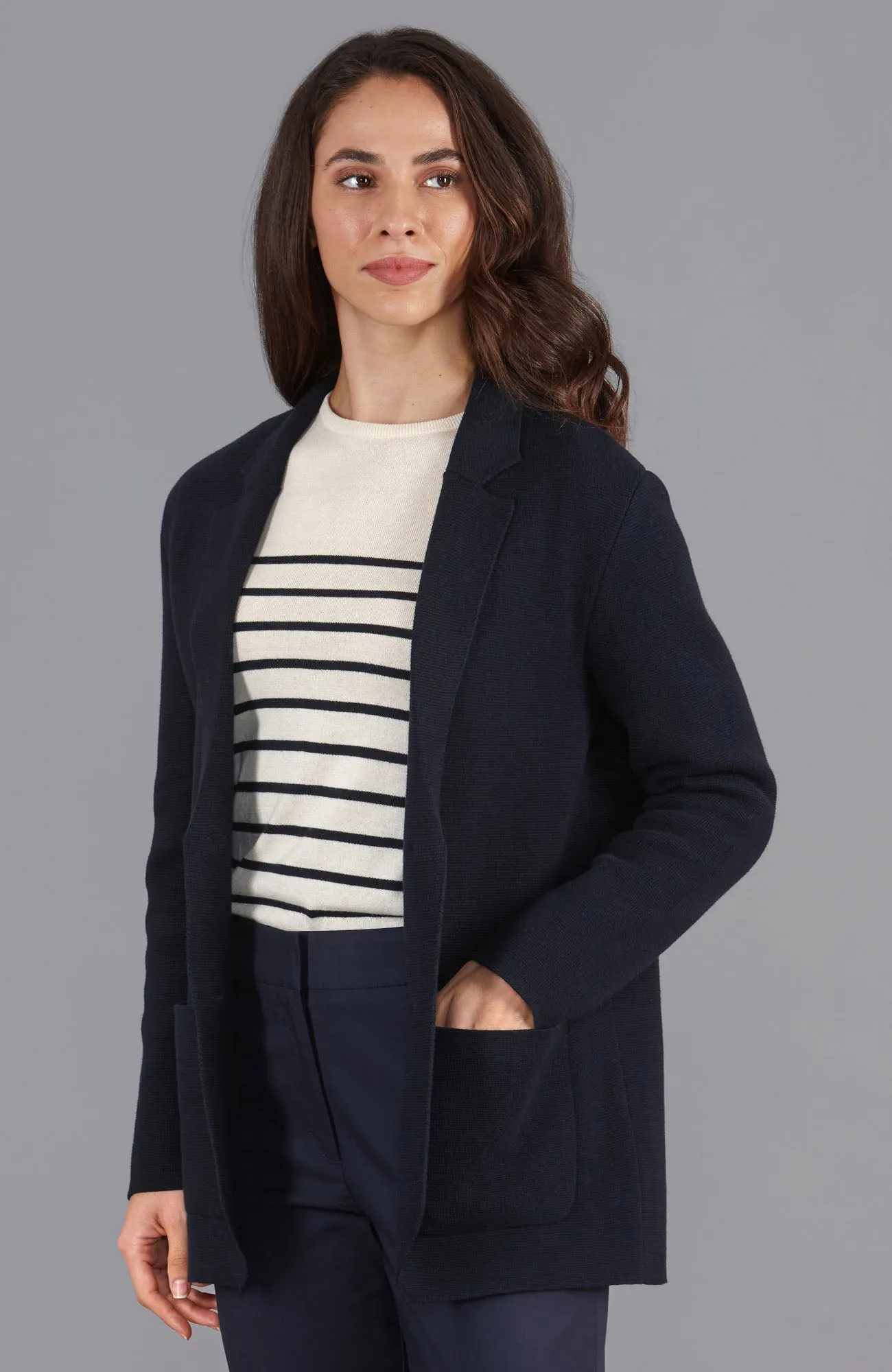 Womens Midweight Cotton Relaxed Fit Knitted Blazer