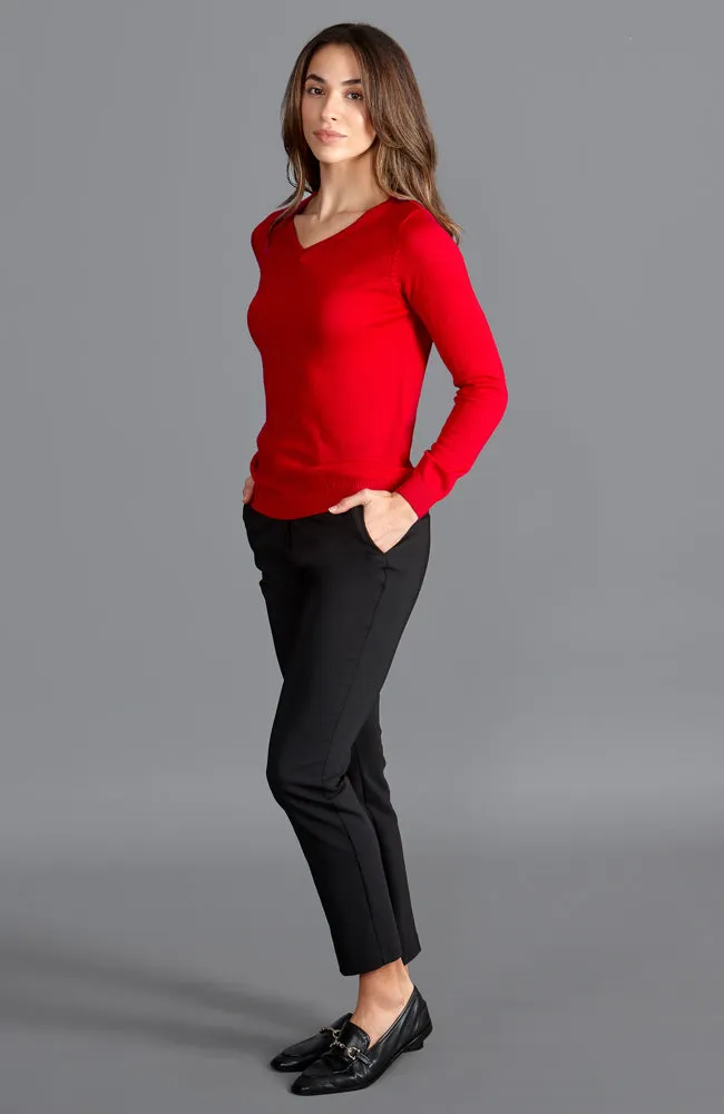 Womens Pure Extra Fine Merino Wool V Neck Jumper