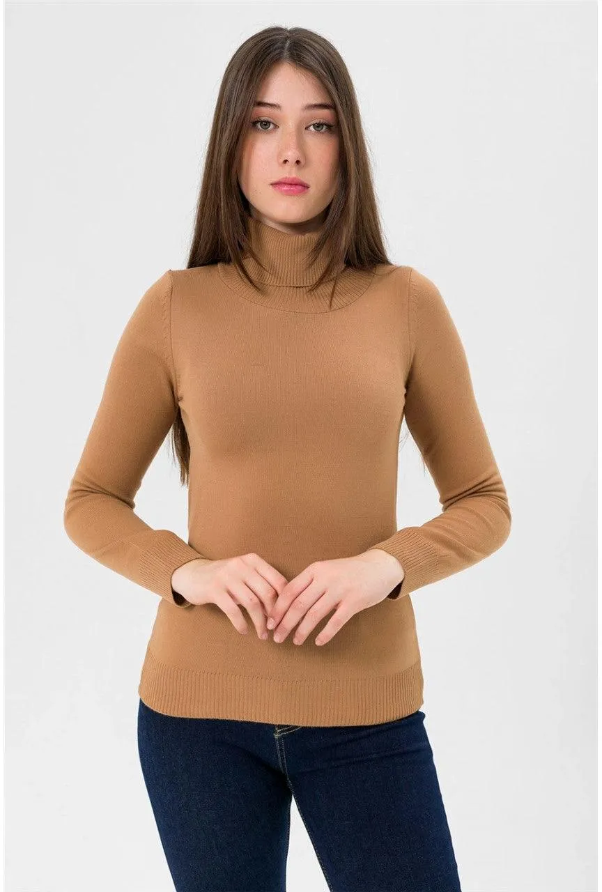 Womens Turtleneck Knitwear Sweater - Camel Brown | Soft and Elegant