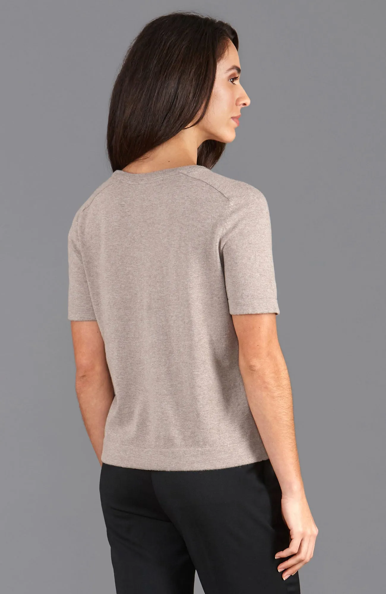 Womens Ultra Fine Cotton Saddle Shoulder Knitted T-Shirt