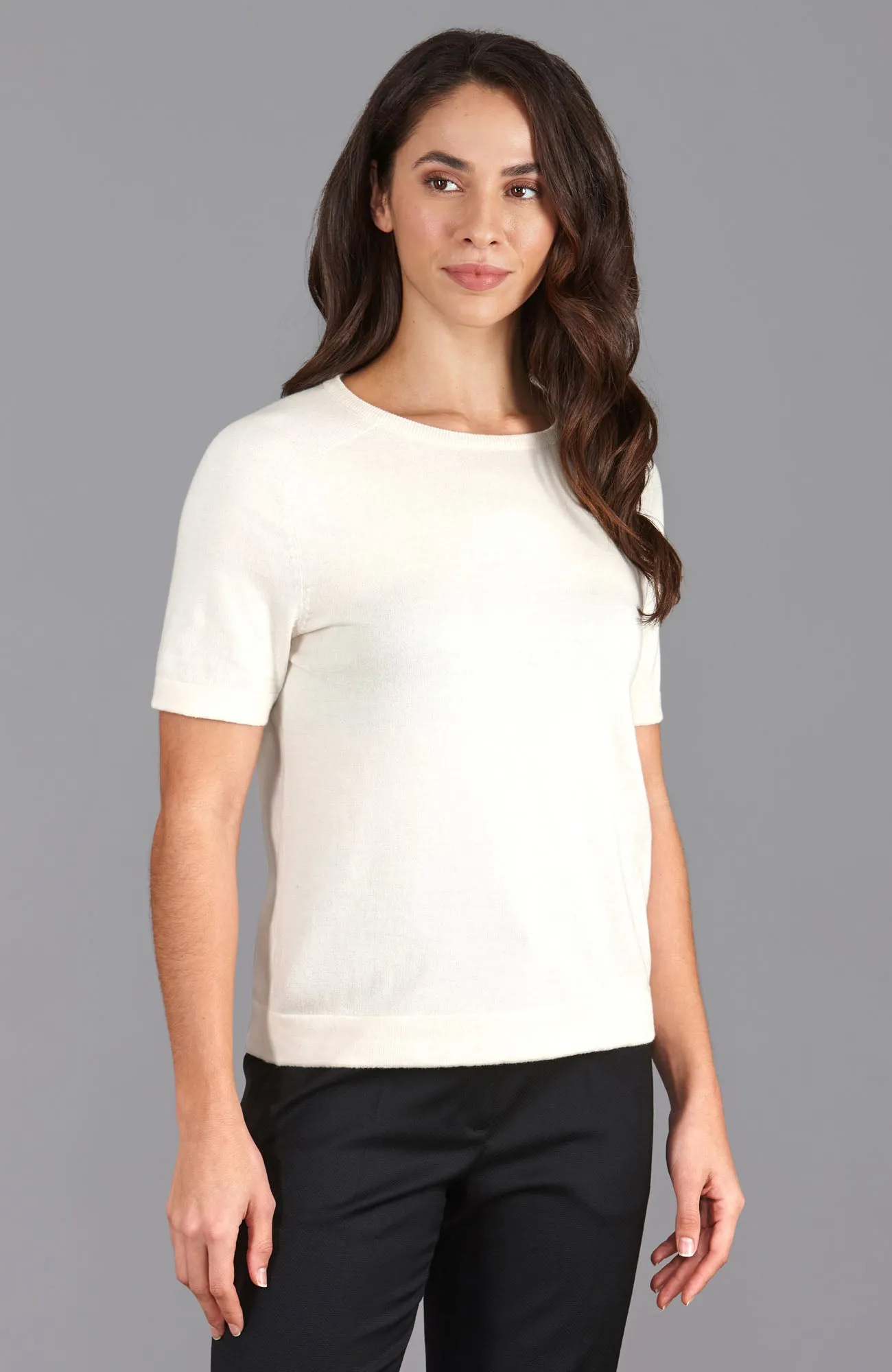 Womens Ultra Fine Cotton Saddle Shoulder Knitted T-Shirt